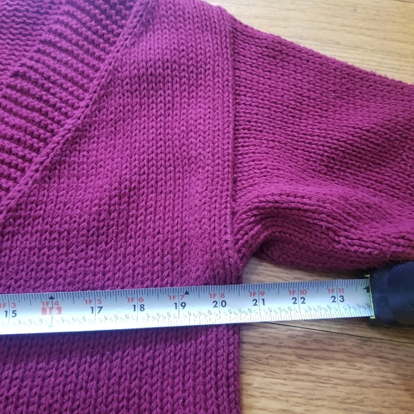Pure Handknit Big Button M/L Bead Vneck Dark Fuscia Cotton Knit Cardigan Sweater - Picture 9 of 11